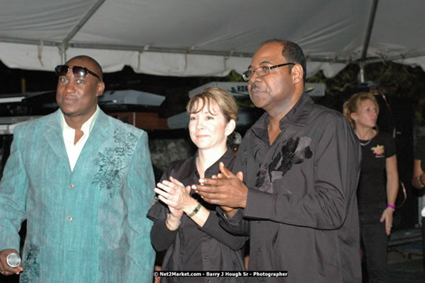 The Hon. Orette Bruce Goldwin, M.P., Prime Minister of Jamaica, Minister of Tourism, Hon. Edmund Bartlett, and Director of Tourism, Basil Smith at the Air Jamaica Jazz and Blues Festival 2008 The Art of Music - Thrusday, January 24, 2008 - Air Jamaica Jazz & Blues 2008 The Art of Music venue at the Aqaueduct on Rose Hall Resort & Counrty Club, Montego Bay, St. James, Jamaica W.I. - Thursday, January 24 - Saturday, January 26, 2008 - Photographs by Net2Market.com - Claudine Housen & Barry J. Hough Sr, Photographers - Negril Travel Guide, Negril Jamaica WI - http://www.negriltravelguide.com - info@negriltravelguide.com...!