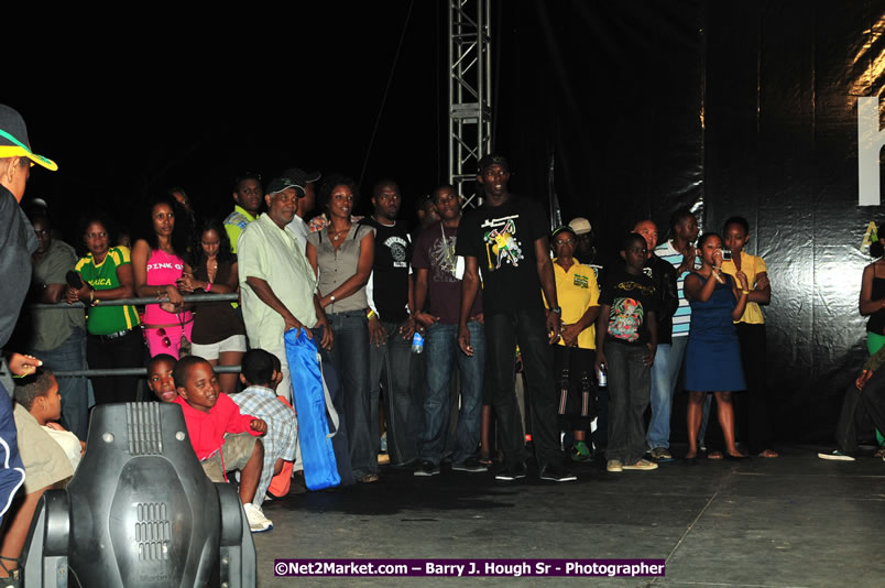 Usain Bolt of Jamaica - The Fastest Man In The World  - Usain Bolt Homecoming Celebrations Concert at the William Knibb High School Play Field, Trelawny - Ice, Ding Dong, Ravers Clavers, D'Angel, Voicemail, RDX and Dancers, Wayne Marshall, Tammi Chynn, Bugle, Nero, Tanya Stephens, Richie Spice, Kip Rich,and Shaggy - Photographs by Net2Market.com - Barry J. Hough Sr. Photojournalist/Photograper - Photographs taken with a Nikon D300 - Negril Travel Guide, Negril Jamaica WI - http://www.negriltravelguide.com - info@negriltravelguide.com...!